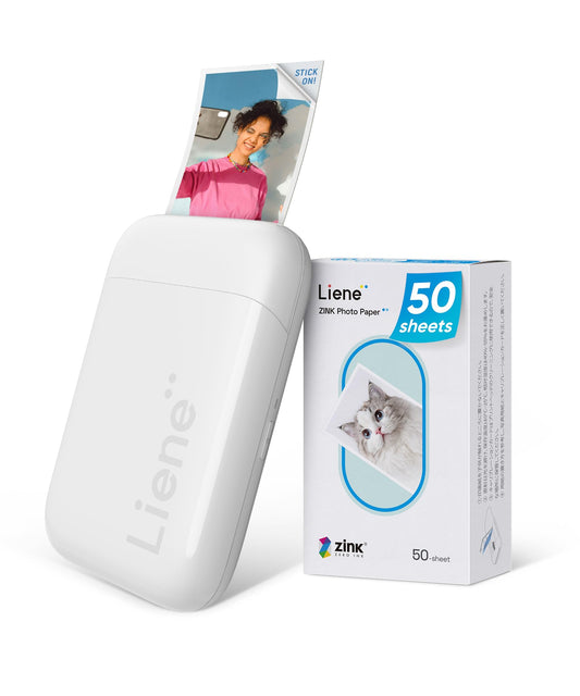 Liene 2x3” Photo Printer, Mini Instant Portable Color Mono Photo Printer Bundle 50 Zink Adhesive Paper, Bluetooth 5.0, Compatible w/iOS & Android, Small Picture Printer for iPhone, Smartphone, White