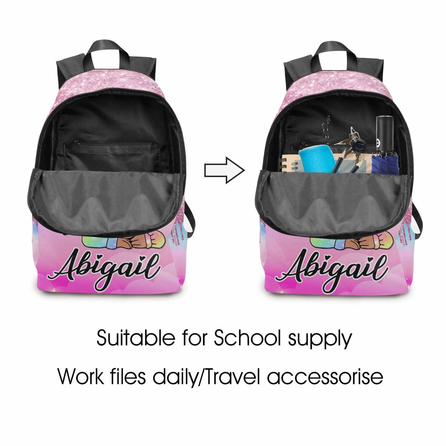 Personalized Backpack Set from Mom Dad, Custom Dark Pink Stars Bookbag and Lunch Box Customized Name Schoolbag Fashion Shoulder Bag Travel Bag for Family