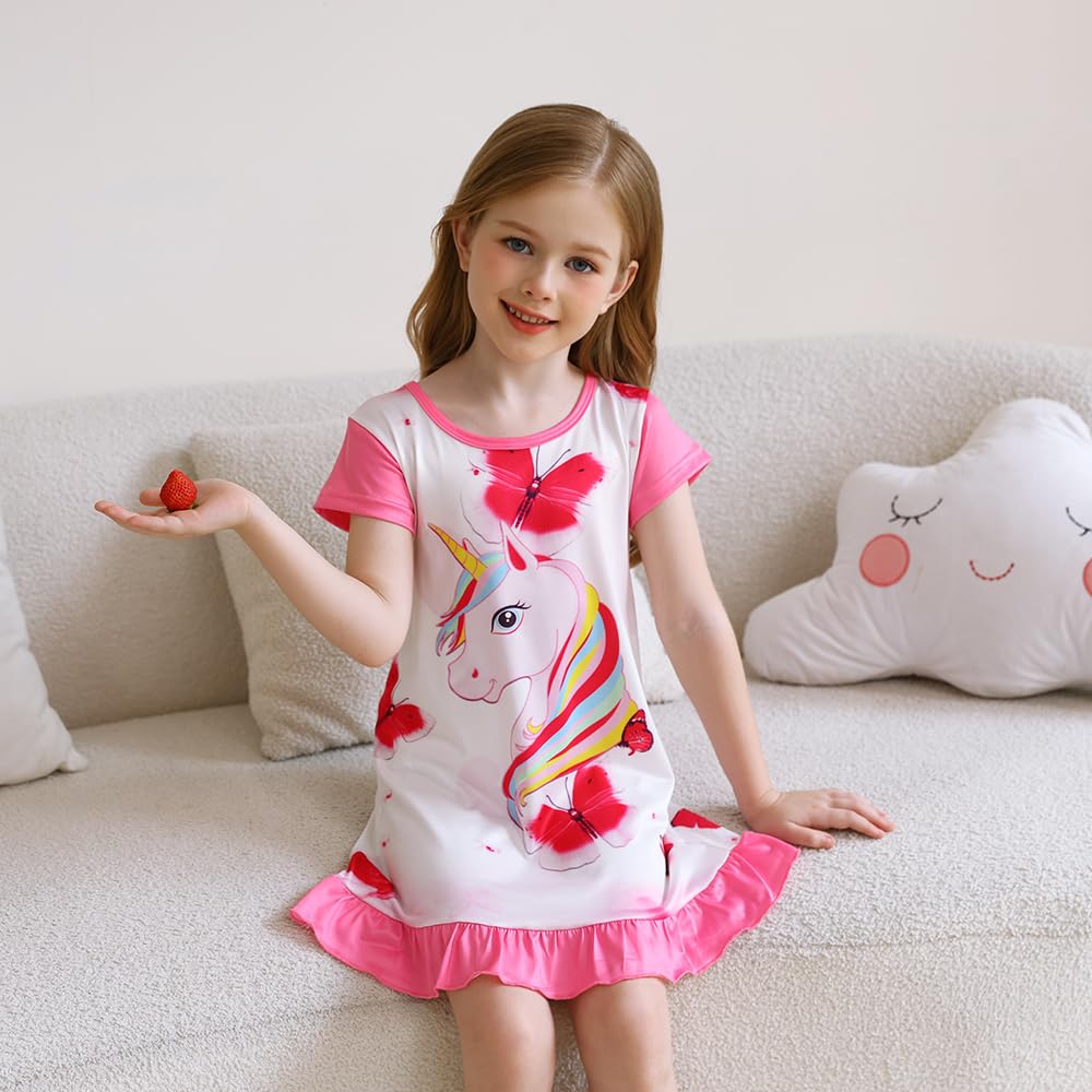 COTRIO Nightgowns for Girls Toddler Princess Night Dress Pajamas Nightshirts Sleepwear Night Gowns 2 Pack Sleep Clothes