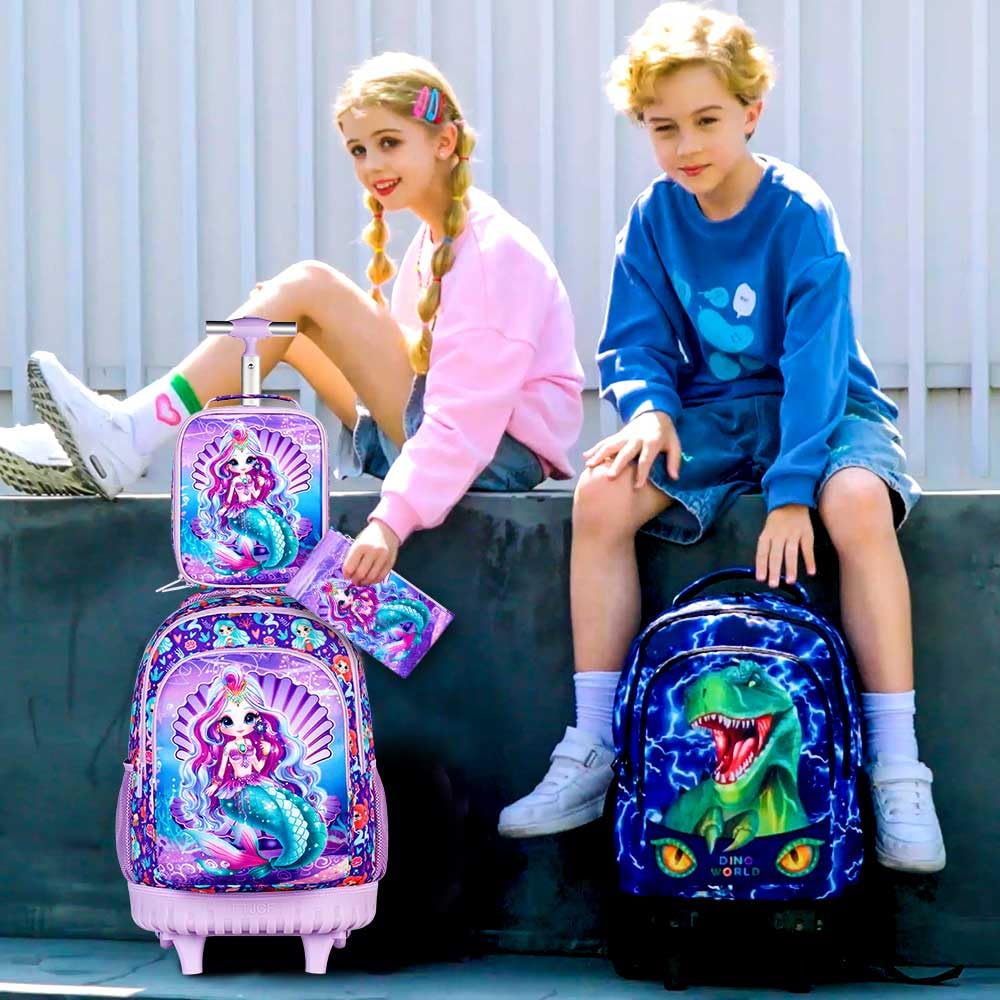 gxtvo 3PCS Unicorn Rolling Backpack for Girls,Cute Kids School Bag with Wheels,Water Resistant Roller Bookbag Set for Elementary Preschool - Pink