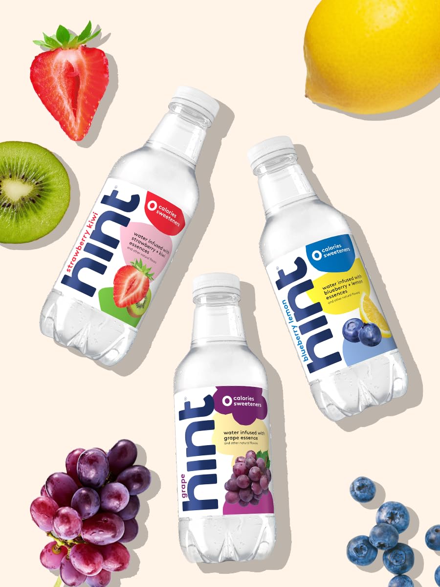 Hint Water Red Variety Pack, 3 Bottles Each of: Peach, Raspberry, Watermelon, and Strawberry Lemon, Zero Calories, Zero Sugar and Zero Sweeteners, 16 Fl Oz (Pack of 12)