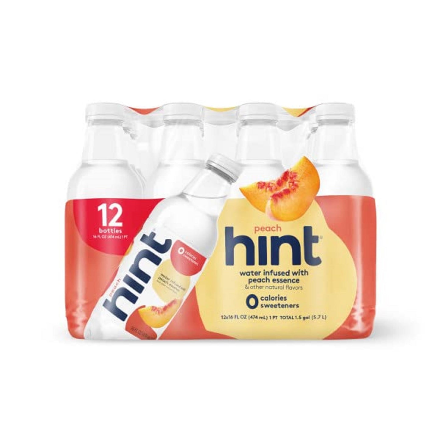 Hint Water Red Variety Pack, 3 Bottles Each of: Peach, Raspberry, Watermelon, and Strawberry Lemon, Zero Calories, Zero Sugar and Zero Sweeteners, 16 Fl Oz (Pack of 12)