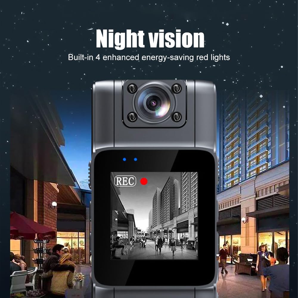 Andoer 4K UHD Mini Body Camera with Audio and Video Recording 150°Wide Angle 180°Lens Rotatable 7 Hour Battery Life Video Camera with 1.54in TFT Screen Night Vision Detection for Daily Record Service