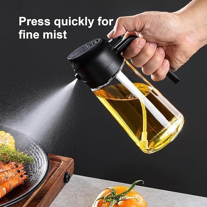 TrendPlain 16oz Oil Dispenser Bottle for Kitchen - 2 in 1 Olive Oil Dispenser and Oil Sprayer - 470ml Olive Oil Bottle - Oil Sprayer for Cooking, Kitchen, Salad, Barbecue Black