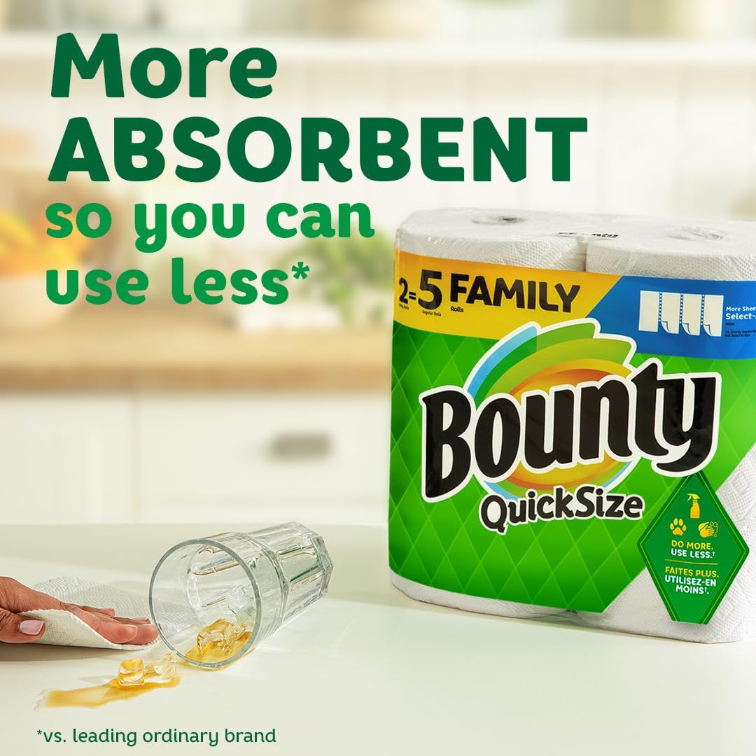 Bounty Quick Size Paper Towels, White, 8 Family Rolls = 20 Regular Rolls