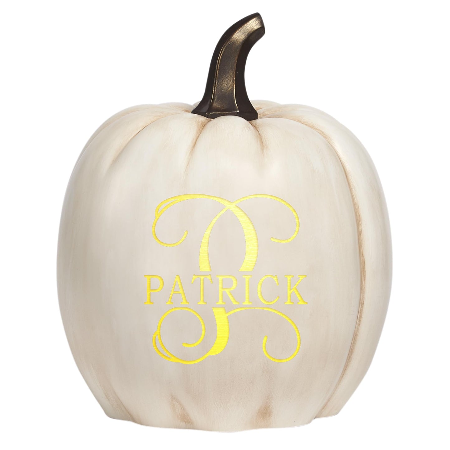 Let's Make Memories Personalized Light Up Pumpkin Decor Outdoor - Your Name & Initial on a Custom Pumpkin - Halloween Fall Decoration - Jack o Lantern - Outside or Inside - Large - Silver Glitter