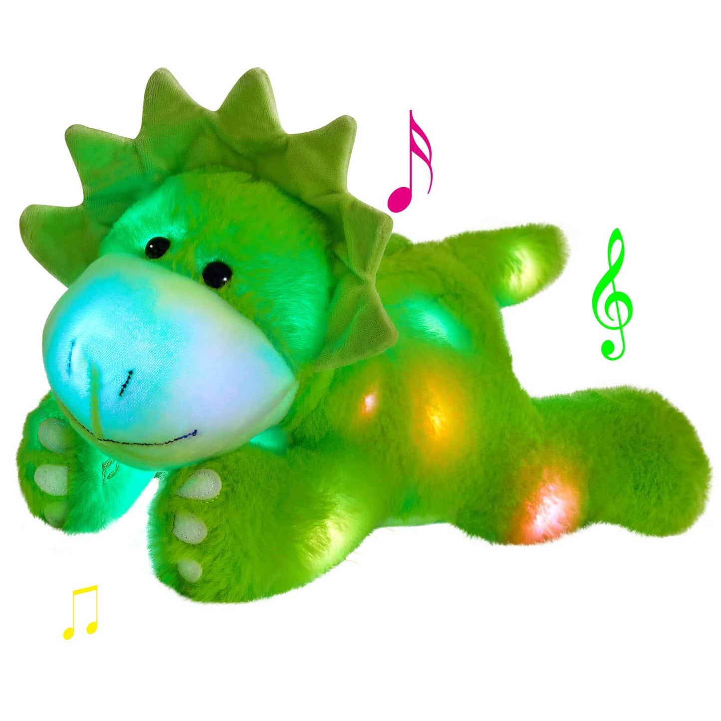 Glow Guards 16'' Light up Triceratops Dinosaur Stuffed Animal,LED Soft Dinosaur Plush Toy with Magic Night Lights&Lullaby,Birthday Children's Day for Toddler Kids