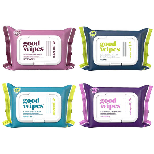 Goodwipes Flushable & Plant-Based Wipes with Botanicals | Dispenser for At-Home Use | Variety Pack with Aloe Septic and Sewer Safe | 240 count (4 packs) - Biggest Adult Wipes