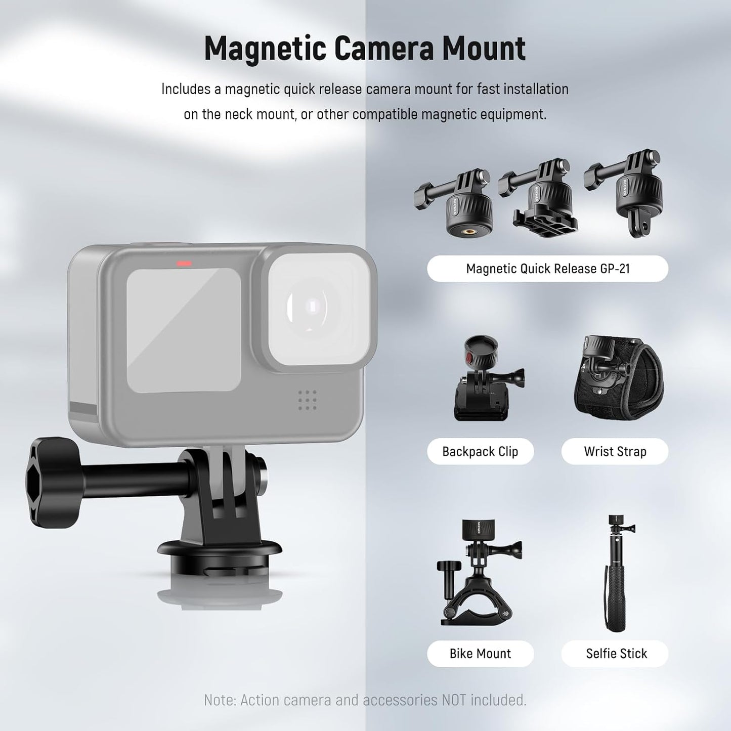 NEEWER Magnetic Neck Mount Holder with Phone Clip Compatible with GoPro Hero 12 11 10 MAX DJI Action 4 Insta360 iPhone Samsung, Quick Release point of view Action Camera Necklace Mounting Vlog, GP15