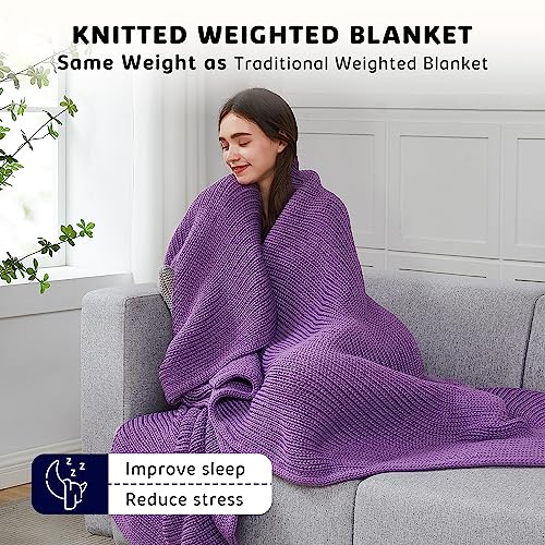 L'AGRATY Knitted Weighted Blanket - 60"x80" 15lbs Cooling Chunky Knit Heavy Blanket for Adults Braided Crochet Throw Thick Cable Yarn Knit Decorative Blanket No Beads Evenly Weighted Machine Washable