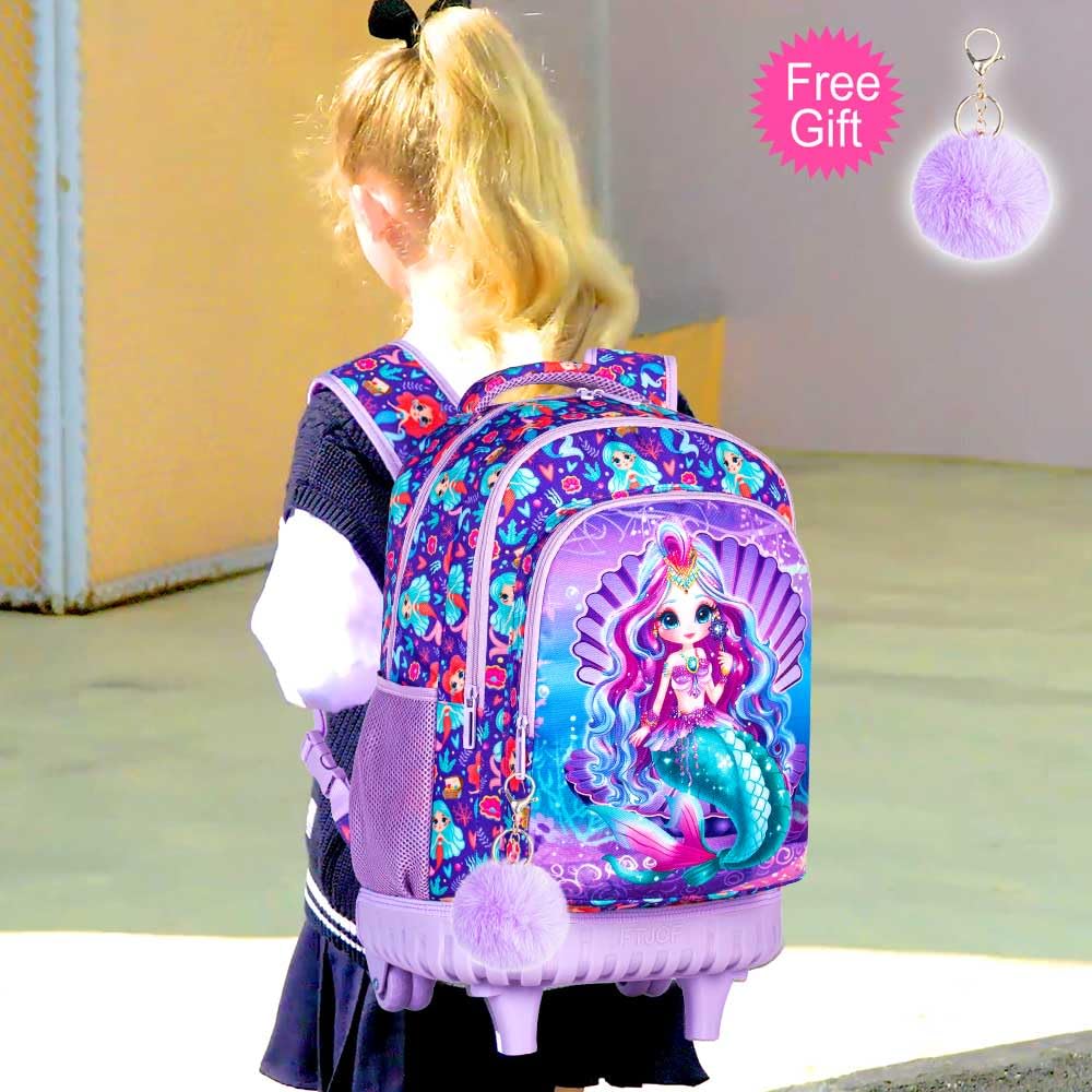 gxtvo 3PCS Unicorn Rolling Backpack for Girls,Cute Kids School Bag with Wheels,Water Resistant Roller Bookbag Set for Elementary Preschool - Pink