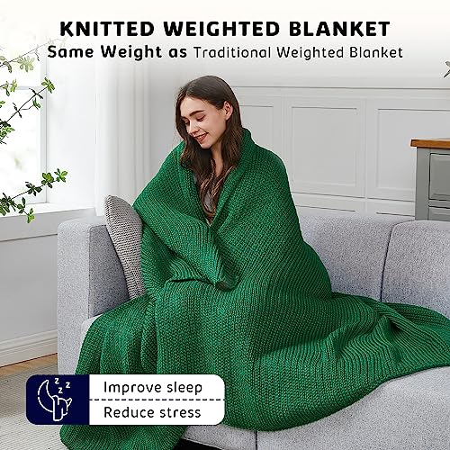 L'AGRATY Knitted Weighted Blanket - 60"x80" 15lbs Cooling Chunky Knit Heavy Blanket for Adults Braided Crochet Throw Thick Cable Yarn Knit Decorative Blanket No Beads Evenly Weighted Machine Washable