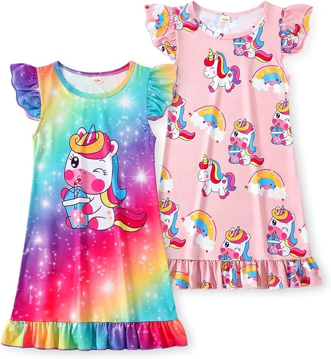 COTRIO Nightgowns for Girls Toddler Princess Night Dress Pajamas Nightshirts Sleepwear Night Gowns 2 Pack Sleep Clothes