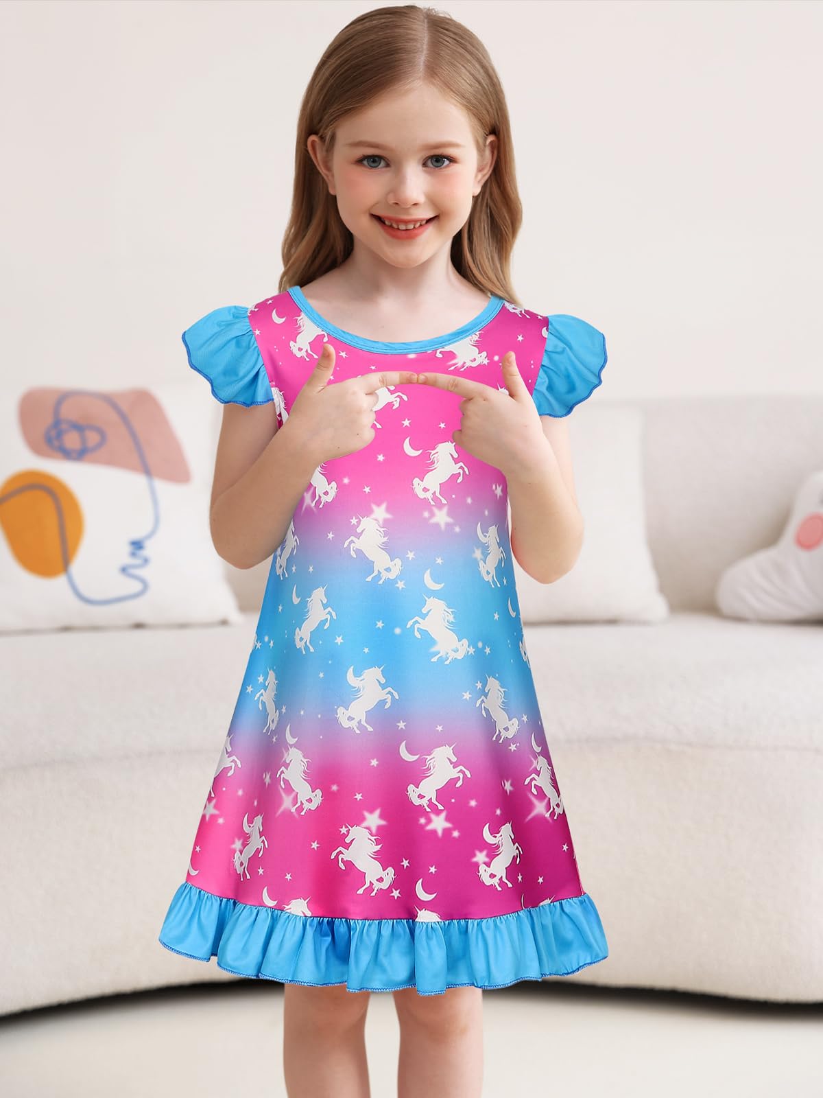 COTRIO Nightgowns for Girls Toddler Princess Night Dress Pajamas Nightshirts Sleepwear Night Gowns 2 Pack Sleep Clothes