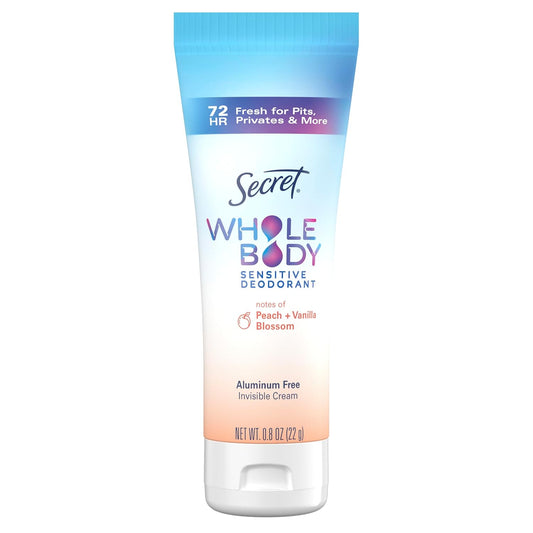 Secret Whole Body Deodorant Cream for Women, Travel Size, Peach & Vanilla Blossom Scent, Aluminum Free Deodorant, 72 HR Odor Protection, 0.8 oz