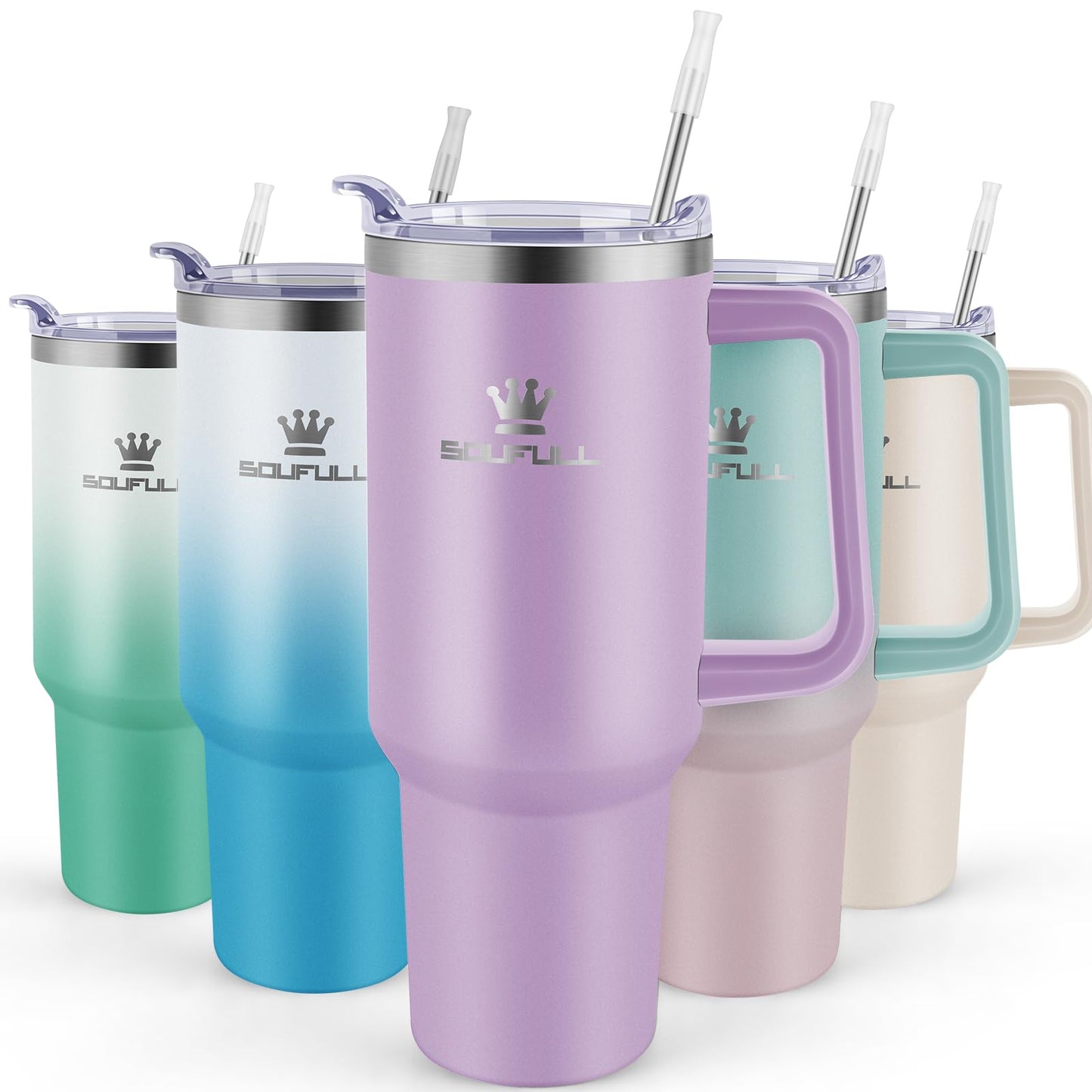 40 oz Tumbler with Handle and Straw Lid, 100% Leak-proof Travel Coffee Mug, Stainless Steel Insulated Cup for Hot Cold Beverages, Keeps Cold for 34Hrs or Hot for 10Hrs, Dishwasher Safe (GreenPurple)