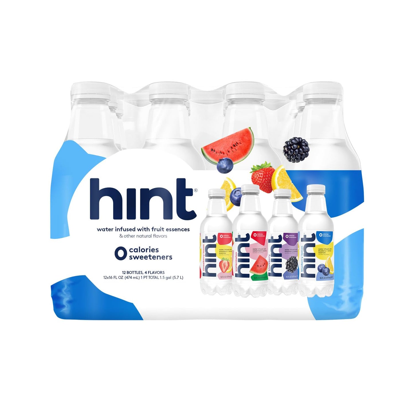 Hint Water Red Variety Pack, 3 Bottles Each of: Peach, Raspberry, Watermelon, and Strawberry Lemon, Zero Calories, Zero Sugar and Zero Sweeteners, 16 Fl Oz (Pack of 12)