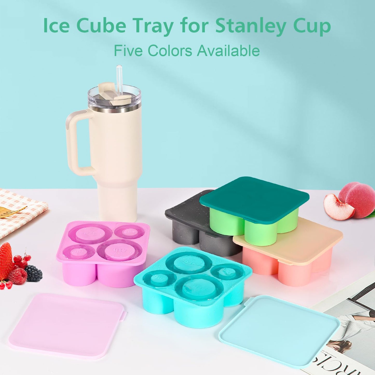 Ice Cube Tray for Stanley Cup, Silicone Ice Cube Molds for Stanley 20oz 30oz 40oz Tumbler Cup, Ice Cube Trays with Lids for Chilling Cocktails,Whiskey,Drinks,Coffee (C-Pink)