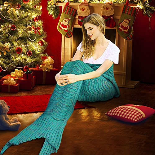 Fu Store Mermaid Tail Blanket Crochet Mermaid Blanket for Women Girls All Seasons Sofa Sleeping Blanket Birthday Wedding Mother's Valentine's Day 71‘’x35‘’ Purple