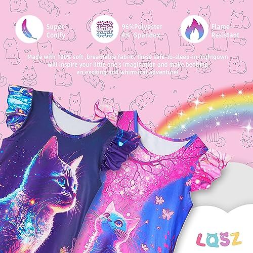 LQSZ 2Pcs Girls Nightgowns 3-10 Years Flutter Short Sleeves Nightdress Nightie Dress Sleepwear Pajamas for Little Girls