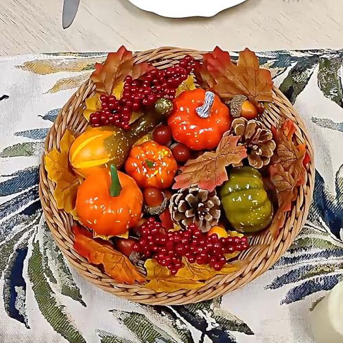 winemana 50pcs Fall Pumpkins Decor Set, Mini Artificial Gourd Fall Leaves Acorns Decorations for Home, Fall Centerpieces for Tables, Thanksgiving Vase Filler, Harvest Farmhouse Table Tiered Tray Set