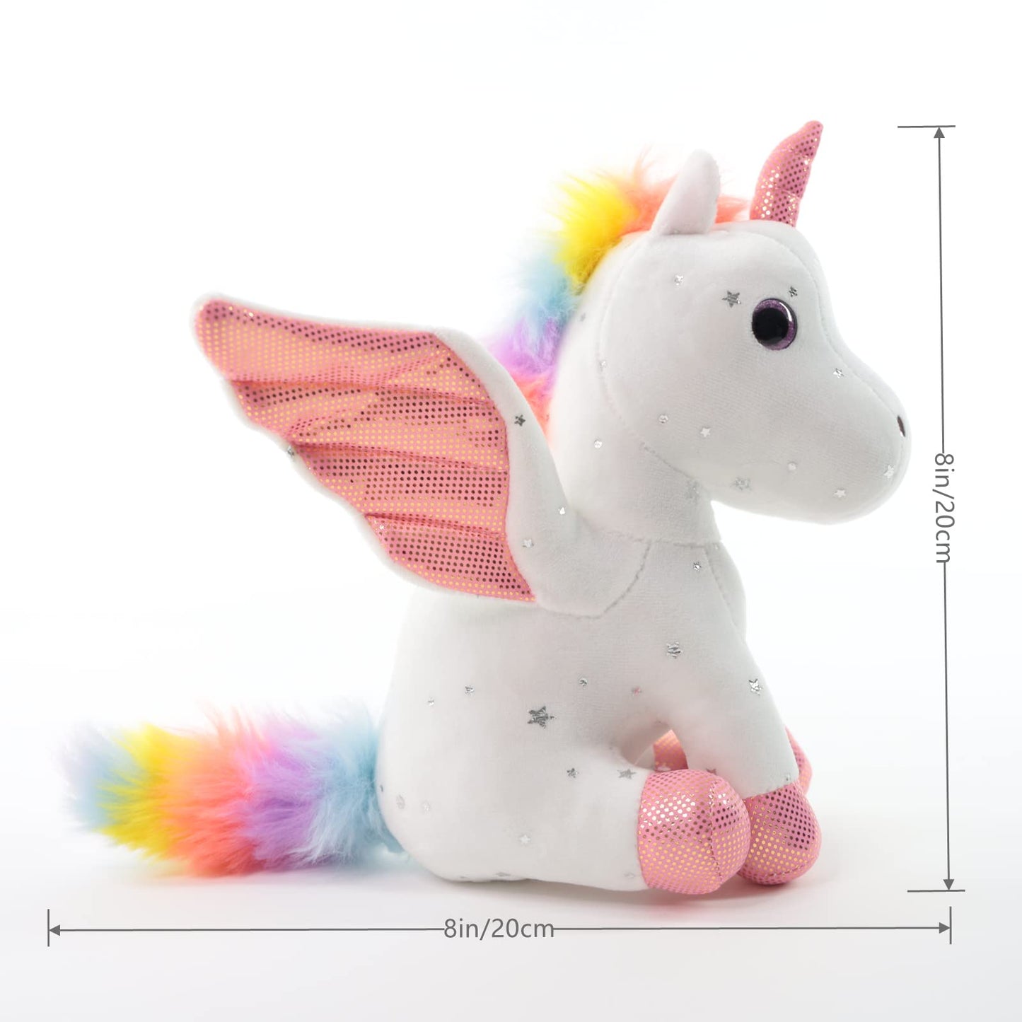 Sew Butiful 8" Unicorn Stuffed Animal - Cute Plush Toy Gift for 3-8 Years Old Girls, Soft Birthday Present for Baby, Toddler, Kids, Decor (White)