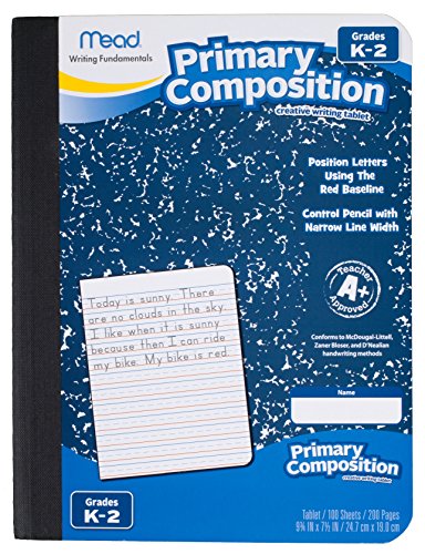 Mead Primary Composition Notebook, Wide Ruled Paper, Grades K-2 Writing Workbook, 9-3/4" x 7-1/2", 100 Sheets, Blue Marble (09902)