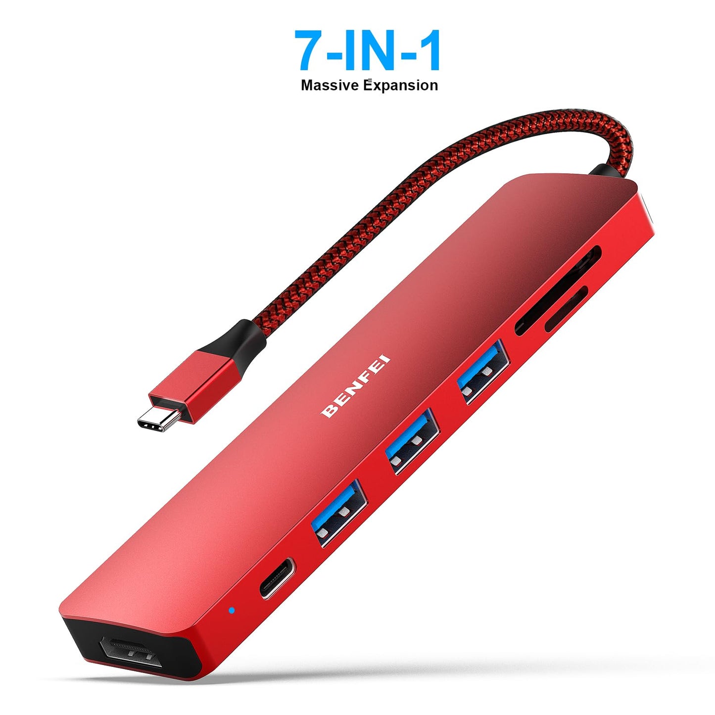 BENFEI USB C HUB 7-in-1 with HDMI(4K@60Hz,Certified), 100W Power Delivery, 3*USB 3.0, SD/TF Card Reader(160MB/s) Compatible with iPhone 15 Pro/Max, MacBook, iPad Pro, iMac, S23, XPS17