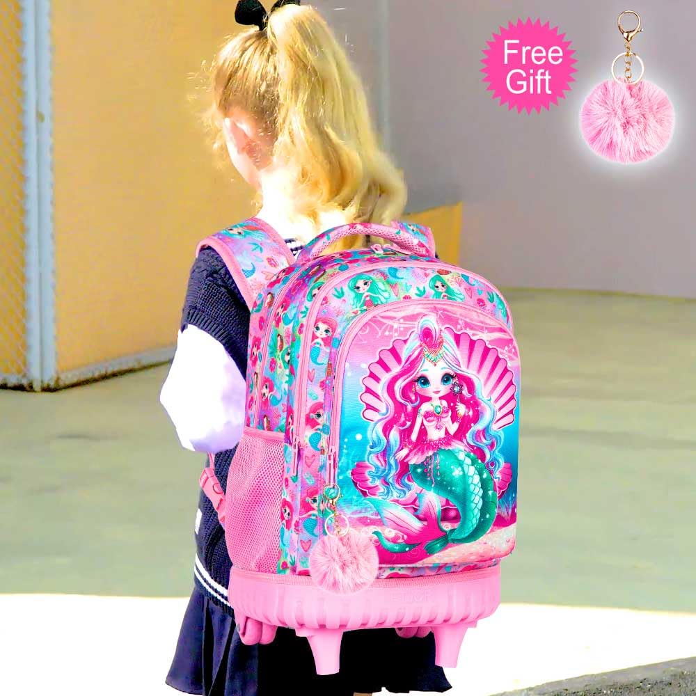 gxtvo 3PCS Unicorn Rolling Backpack for Girls,Cute Kids School Bag with Wheels,Water Resistant Roller Bookbag Set for Elementary Preschool - Pink