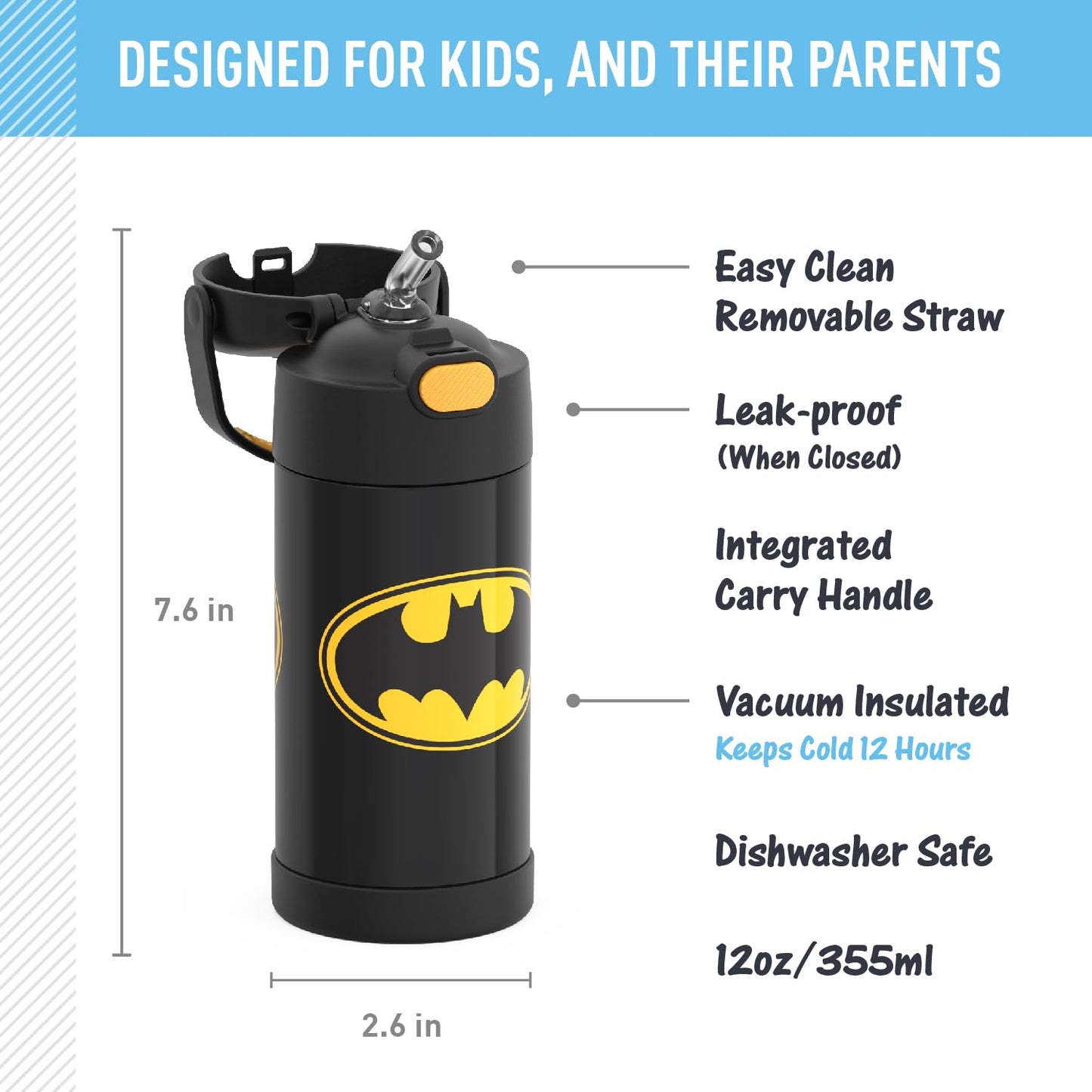 THERMOS FUNTAINER Water Bottle with Straw - 12 Ounce, Pokémon - Kids Stainless Steel Vacuum Insulated Water Bottle with Lid