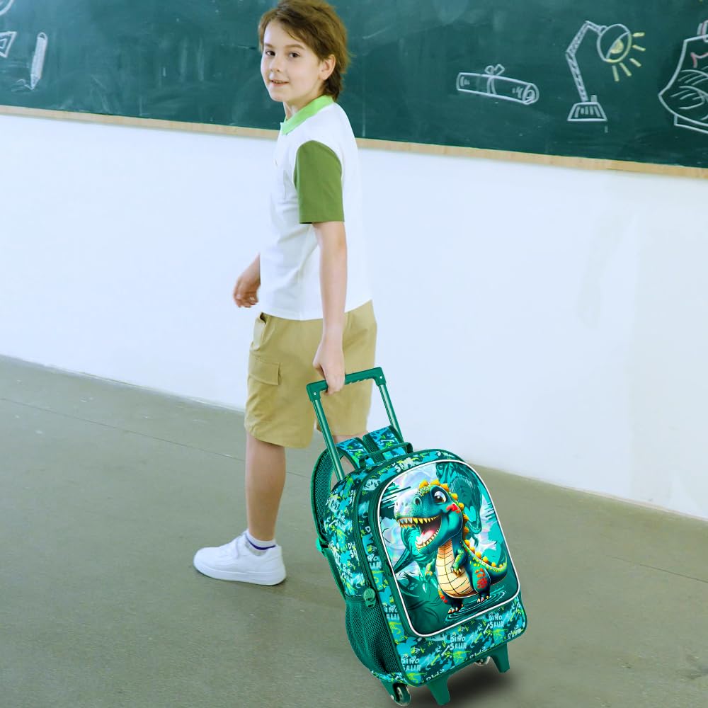 3PCS Rolling Backpack for Girls Boys, Kids Roller Wheeled Bookbag with Lunch Box, Backpacks with Wheels for Elementary