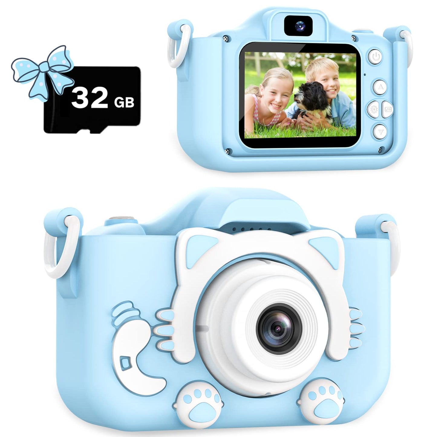 Selfie Kids Camera, Christmas Birthday Gifts for Boys Girls Age 3-12, HD Kids Digital Video Cameras for Toddler with Cartoon Soft Silicone Cover, Portable Toy for 3 4 5 6 7 8 Years Old