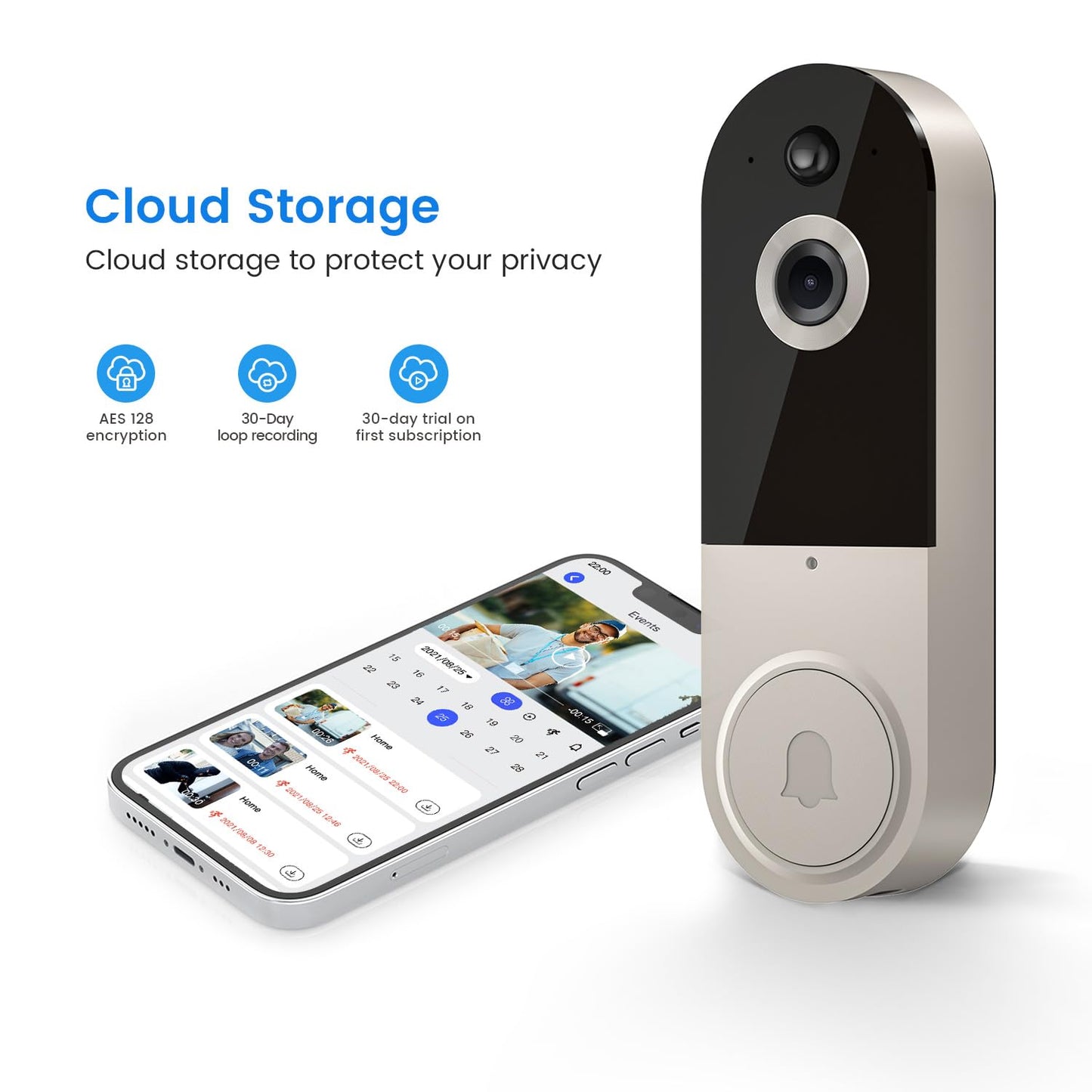 Wireless 1080p Video Doorbell Camera, AI Human Detection, Live View, 2-Way Audio Included Chime, Night Vision, 2.4G Wi-Fi, Cloud Storage, Indoor/Outdoor Surveillance Cam (Black)