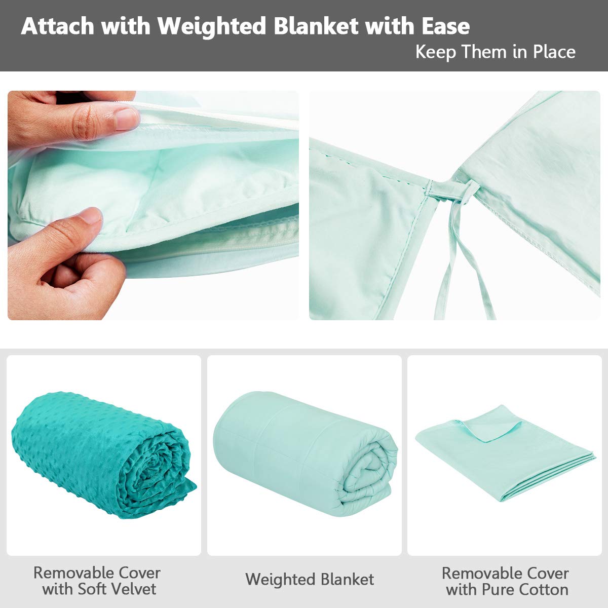 Giantex Weighted Blanket with Duvet Covers, Hot and Cold Duvet Cover Set, 60" x 80" | 25lbs, Cozy Heavy Blanket with Premium Glass Beads, Weighted Blanket for Hot and Cold Sleepers (Green)