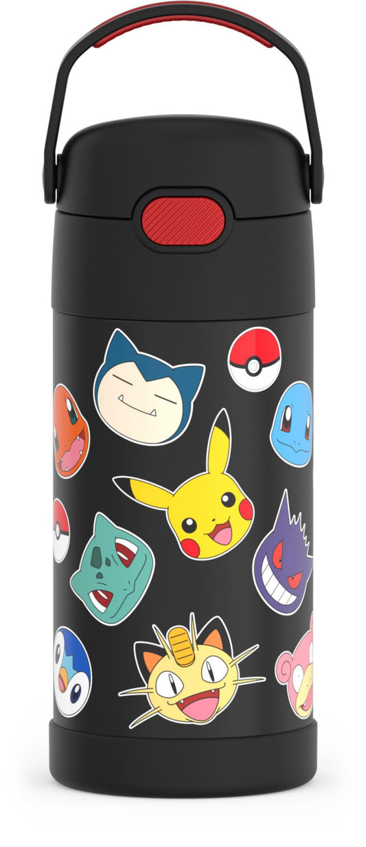 THERMOS FUNTAINER Water Bottle with Straw - 12 Ounce, Pokémon - Kids Stainless Steel Vacuum Insulated Water Bottle with Lid