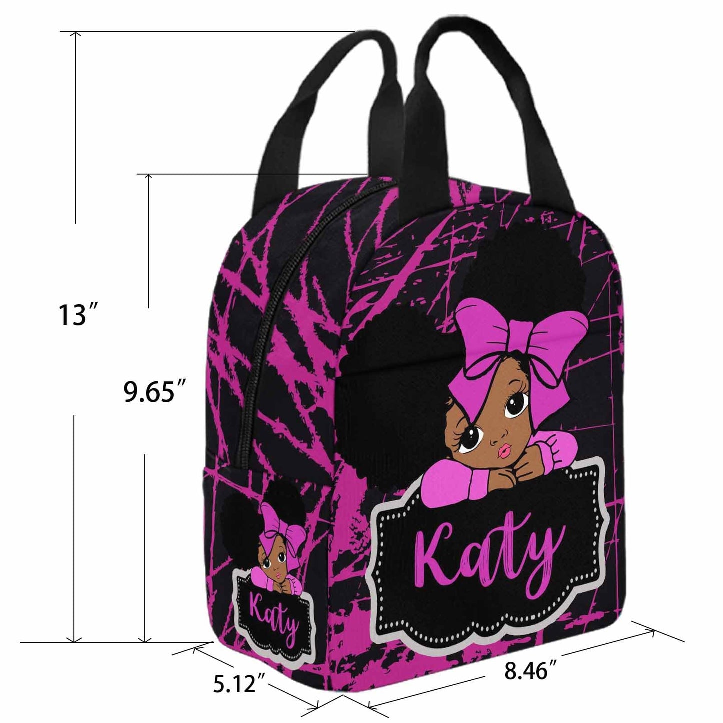 Personalized Backpack Set from Mom Dad, Custom Dark Pink Stars Bookbag and Lunch Box Customized Name Schoolbag Fashion Shoulder Bag Travel Bag for Family