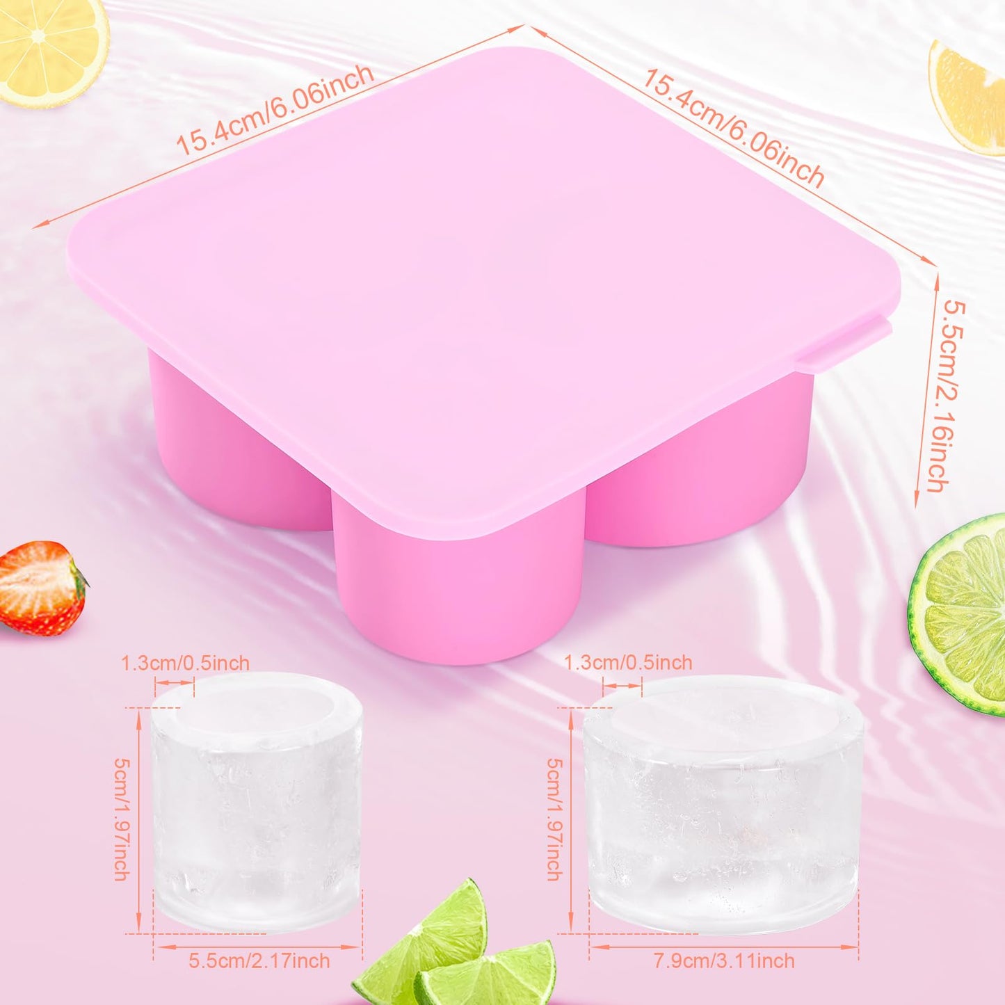 Ice Cube Tray for Stanley Cup, Silicone Ice Cube Molds for Stanley 20oz 30oz 40oz Tumbler Cup, Ice Cube Trays with Lids for Chilling Cocktails,Whiskey,Drinks,Coffee (C-Pink)