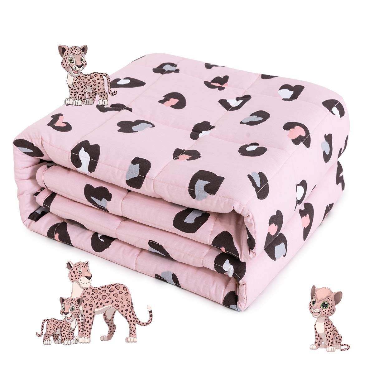 Sivio Weighted Blanket (36"x 48" 5lbs), Cotton Heavy Blanket with Glass Beads, Breathable and Soft Weighted Throw, Pink Cat