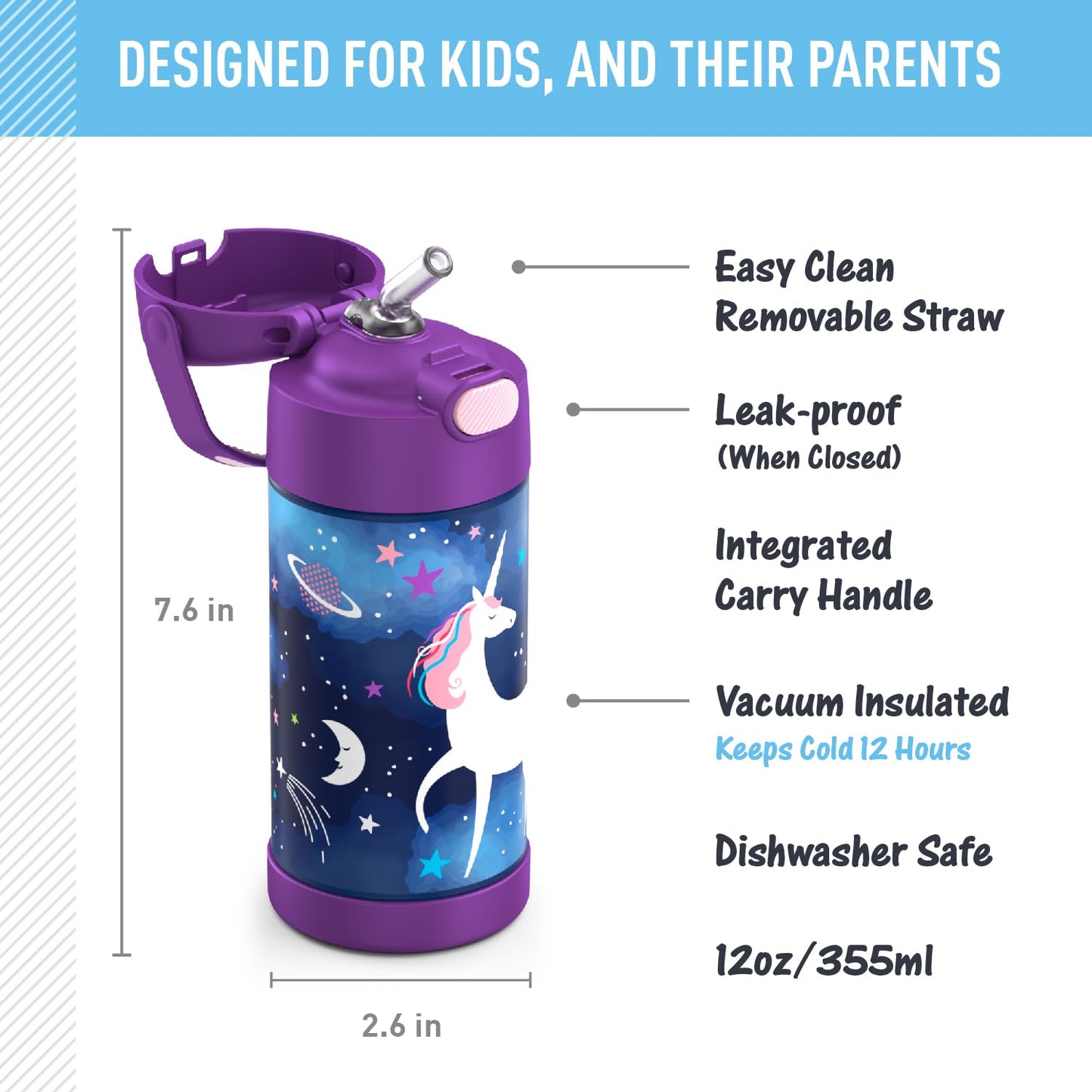 THERMOS FUNTAINER Water Bottle with Straw - 12 Ounce, Pokémon - Kids Stainless Steel Vacuum Insulated Water Bottle with Lid