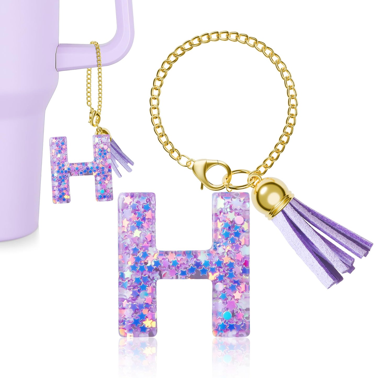 Letter Charm for Stanley Cup, 1PCS Purple Tumbler Accessories Charm for Handle, Initial Charm for Girls Women