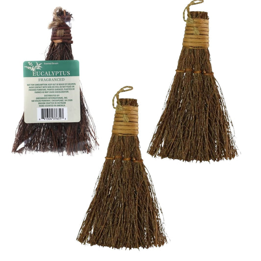 EBK Scented Mini Broom Set of 3 Eucalyptus, Cinnamon, and Pumpkin Spice Fragrance for Home Wall Door Kitchen Table Car Decoration Halloween Fall Autumn Thanksgiving Christmas Scented Ornament