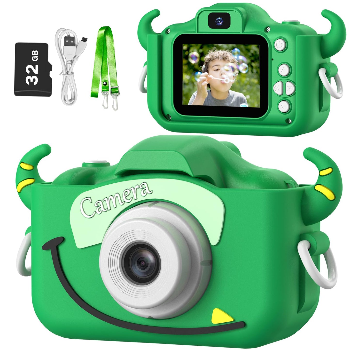 Goopow Kids Camera Toys for 3-8 Year Old Girls Boys,Children Digital Video Camcorder Camera with Cartoon Soft Silicone Cover, Best Chritmas Birthday Festival Gift for Kids - 32G SD Card Included