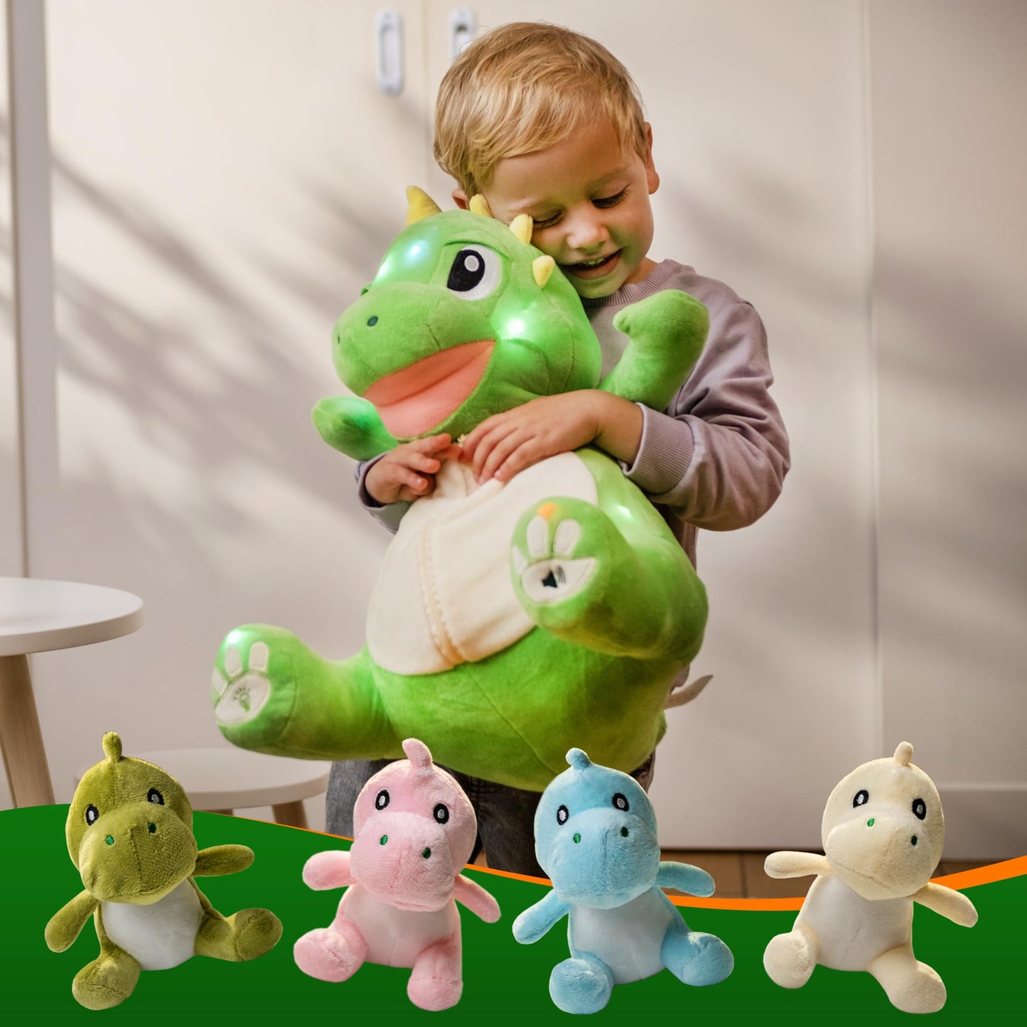 Dinosaur Toys for Kids 2-4, 3-5, Stuffed Animal Giant Dino Plushie with Lights, Sound & 4 Baby Dinosaur Plushies Inside Belly | Stuffed Dinosaur for Boys, Girls, Toddlers