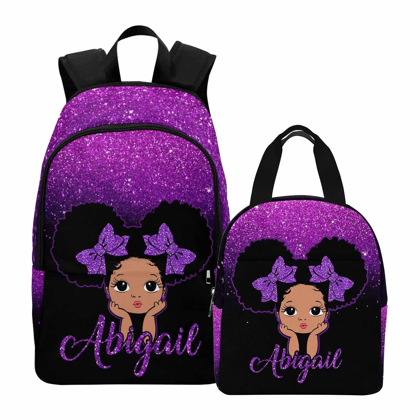 Personalized Backpack Set from Mom Dad, Custom Dark Pink Stars Bookbag and Lunch Box Customized Name Schoolbag Fashion Shoulder Bag Travel Bag for Family