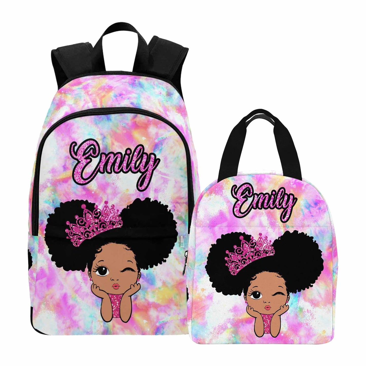 Personalized Backpack Set from Mom Dad, Custom Dark Pink Stars Bookbag and Lunch Box Customized Name Schoolbag Fashion Shoulder Bag Travel Bag for Family