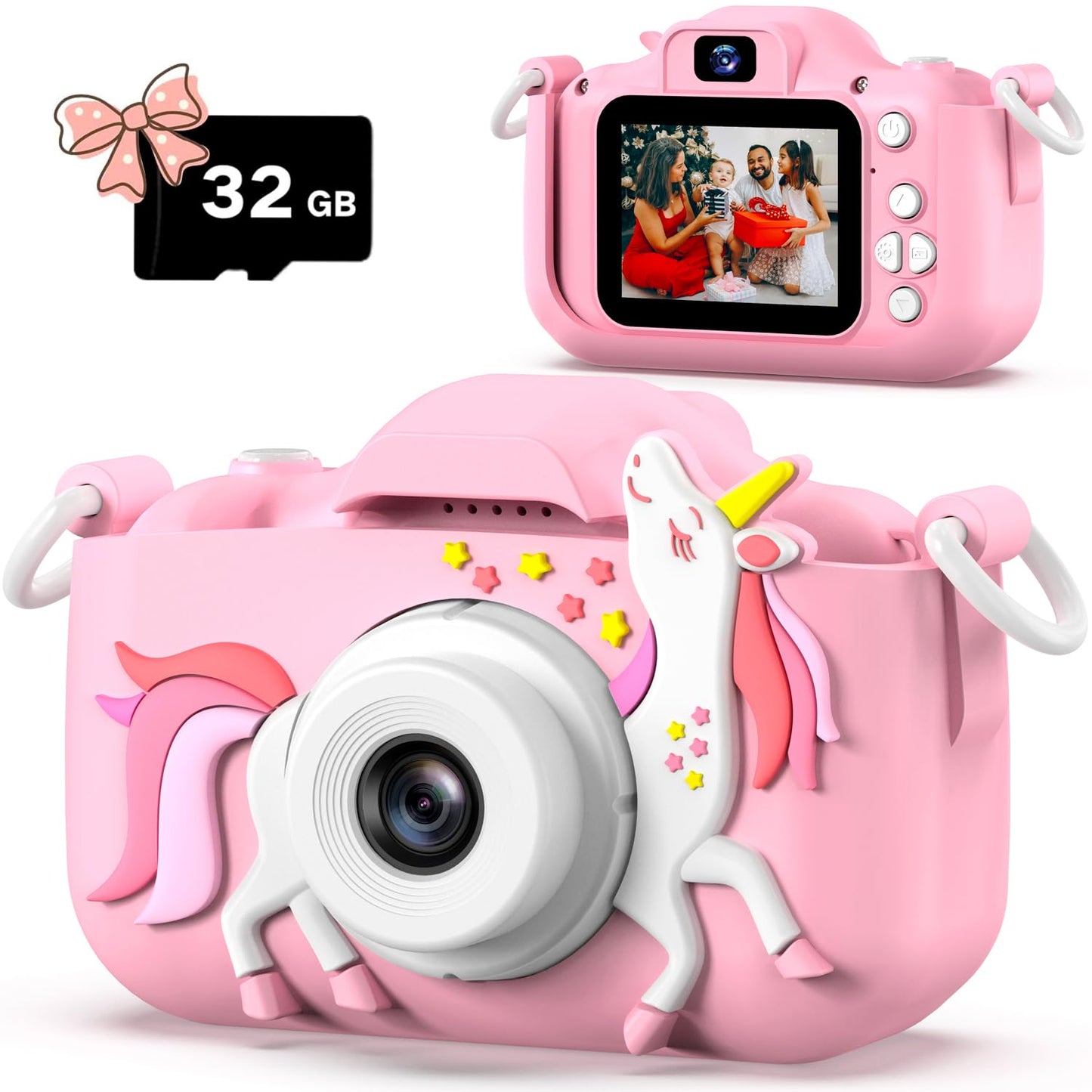 Selfie Kids Camera, Christmas Birthday Gifts for Boys Girls Age 3-12, HD Kids Digital Video Cameras for Toddler with Cartoon Soft Silicone Cover, Portable Toy for 3 4 5 6 7 8 Years Old