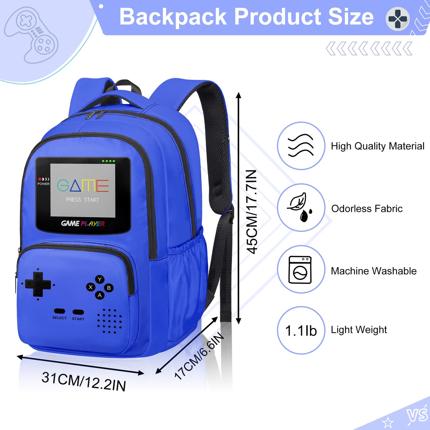 Game Backpack Set for Boys Kids, Gaming Kids Boys Backpack with Lunch Box and Pencil Bag, Large Capacity Game School Bag 17"