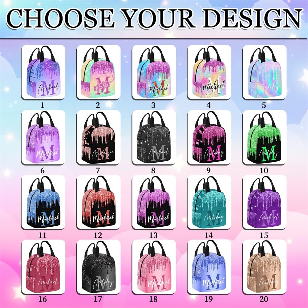 Personalized Backpack Set from Mom Dad, Custom Dark Pink Stars Bookbag and Lunch Box Customized Name Schoolbag Fashion Shoulder Bag Travel Bag for Family