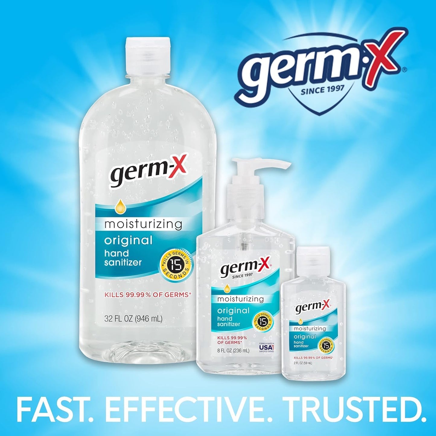 Germ-X Original Hand Sanitizer, Moisturizing Gel with Vitamin E, Instant and No Rinse Formula, Back to School Supplies College, 8 Fl Oz Pump Bottle (Pack of 12)