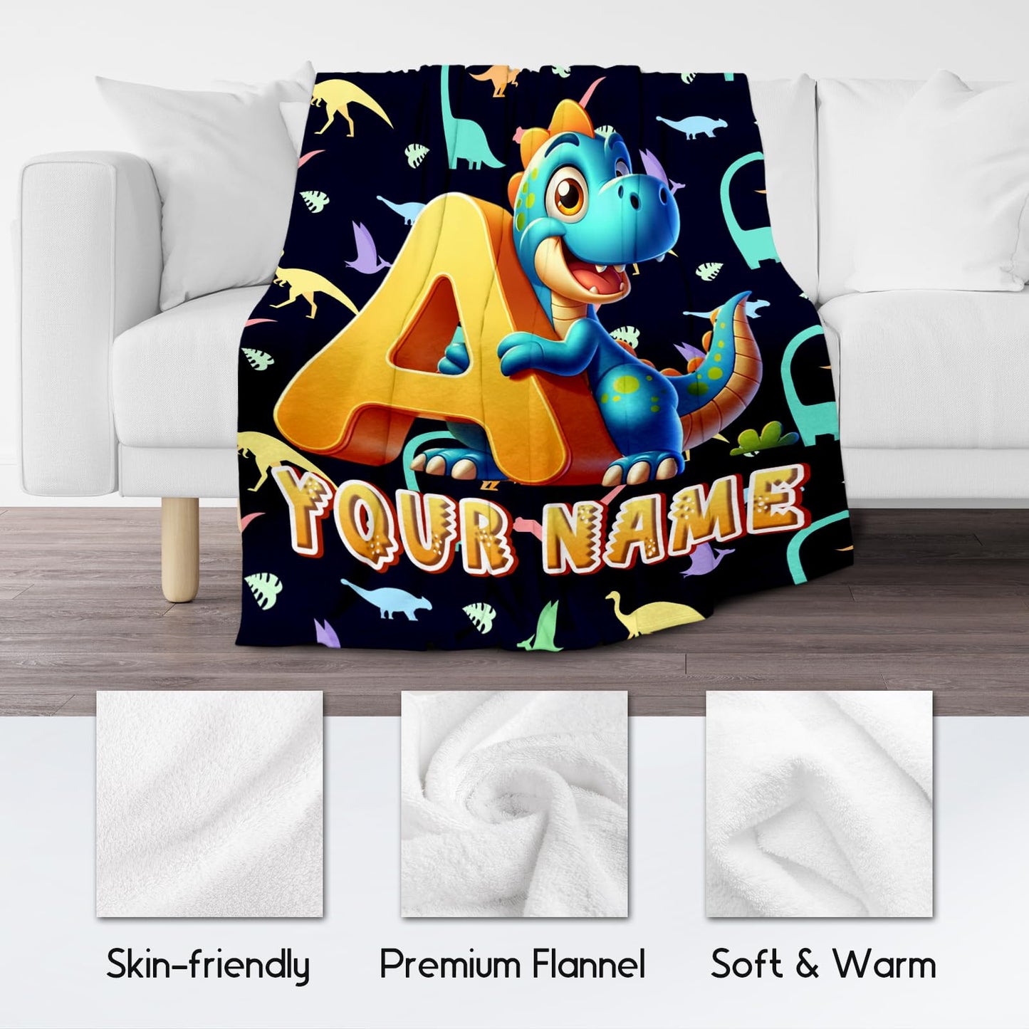 Dinosaur Blanket for Boys Girls - Custom Blanket with Name Gifts Ideal - Personalized Initial Blanket for Dinosaur Lovers - 40"x50" Toddler Throw Blanket for Couch, Sofa - Monogram Gifts